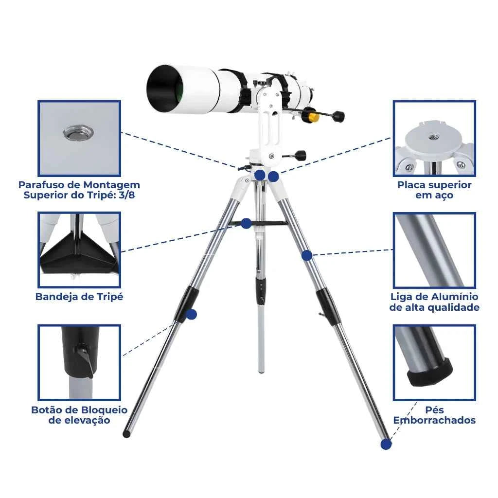 Telescópio Refrator 102mm com Montagem Altazimute e Tripé