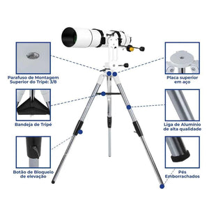 Telescópio Refrator 102mm com Montagem Altazimute e Tripé