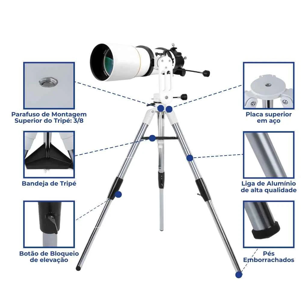 Telescópio Refrator 90mm com Montagem Altazimute e Tripé