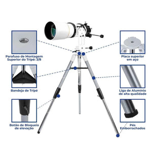 Telescópio Refrator 90mm com Montagem Altazimute e Tripé
